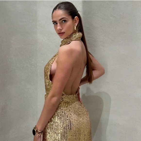 Zara Gold Sequin Halter Mini Dress - Picture 9 of 16